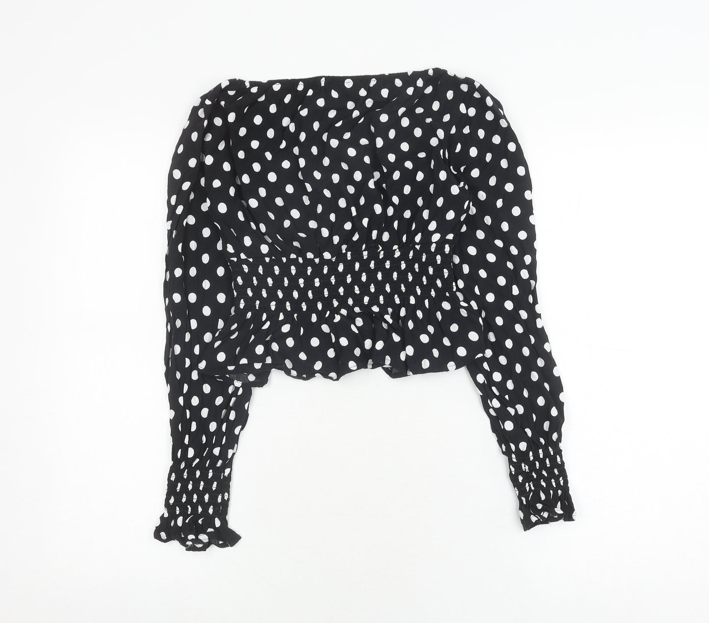 Topshop Women's Black Polka Dot Cropped Blouse, Size 8