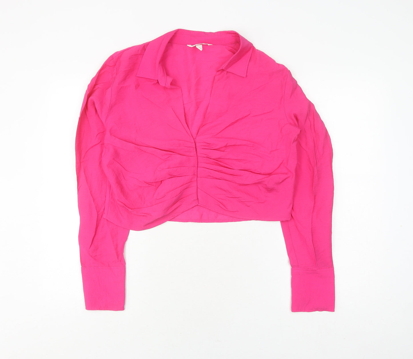 H&M Women's Pink Cropped Blouse, Size L, Collared