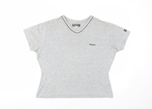 Reebok Women's Grey V-Neck T-Shirt, Size M, Casual Wear
