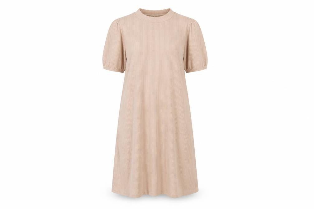 Front view of Miss Selfridge Beige Dress, UK 16, Half Sleeve Casual Wear