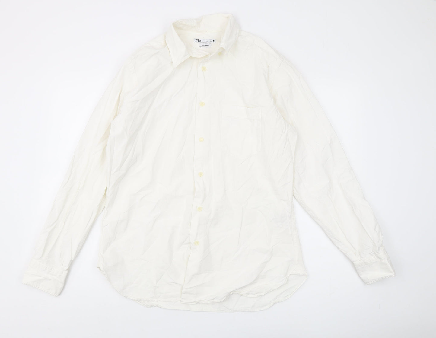 Zara Men's White Regular Fit Shirt Long Sleeve L
