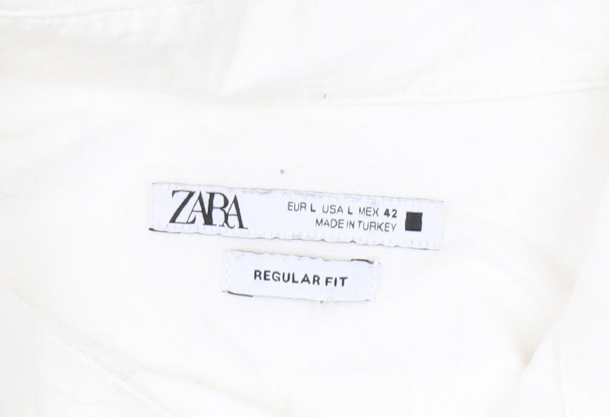 Zara Men's White Regular Fit Shirt Long Sleeve L