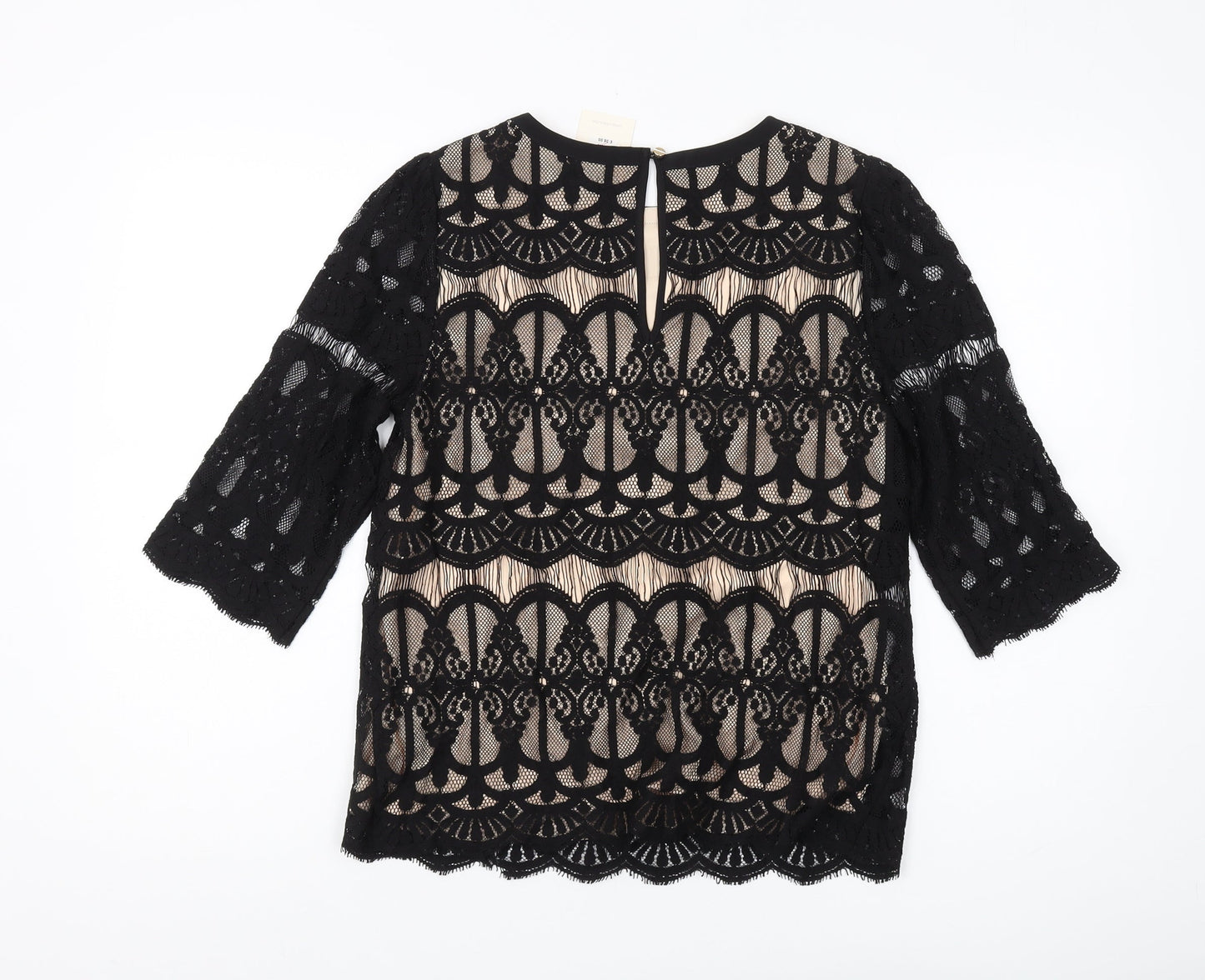 Oasis Women's Black Lace Tunic Blouse Size 8