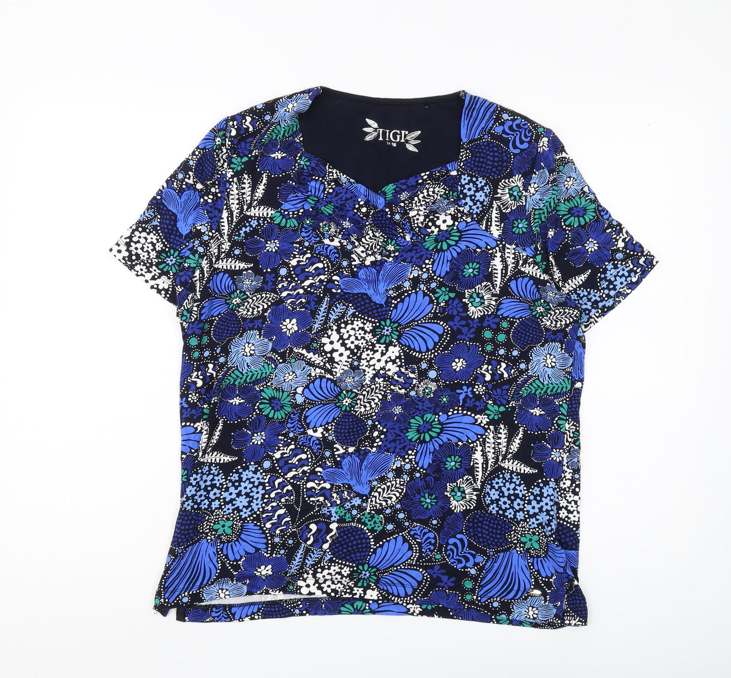 TIGI Unisex Blue Floral Relaxed T-Shirt Size 16