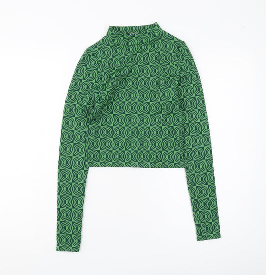 Stradivarius Women's Green Crop Top, Size 4, Jersey Geometric