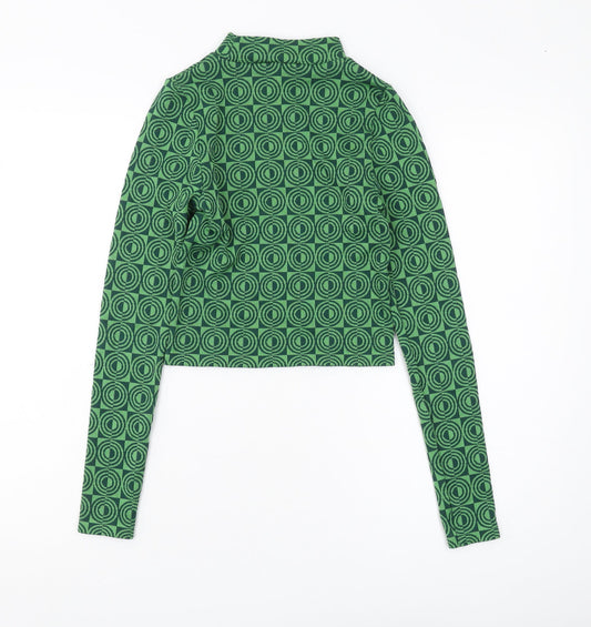 Stradivarius Women's Green Crop Top, Size 4, Jersey Geometric