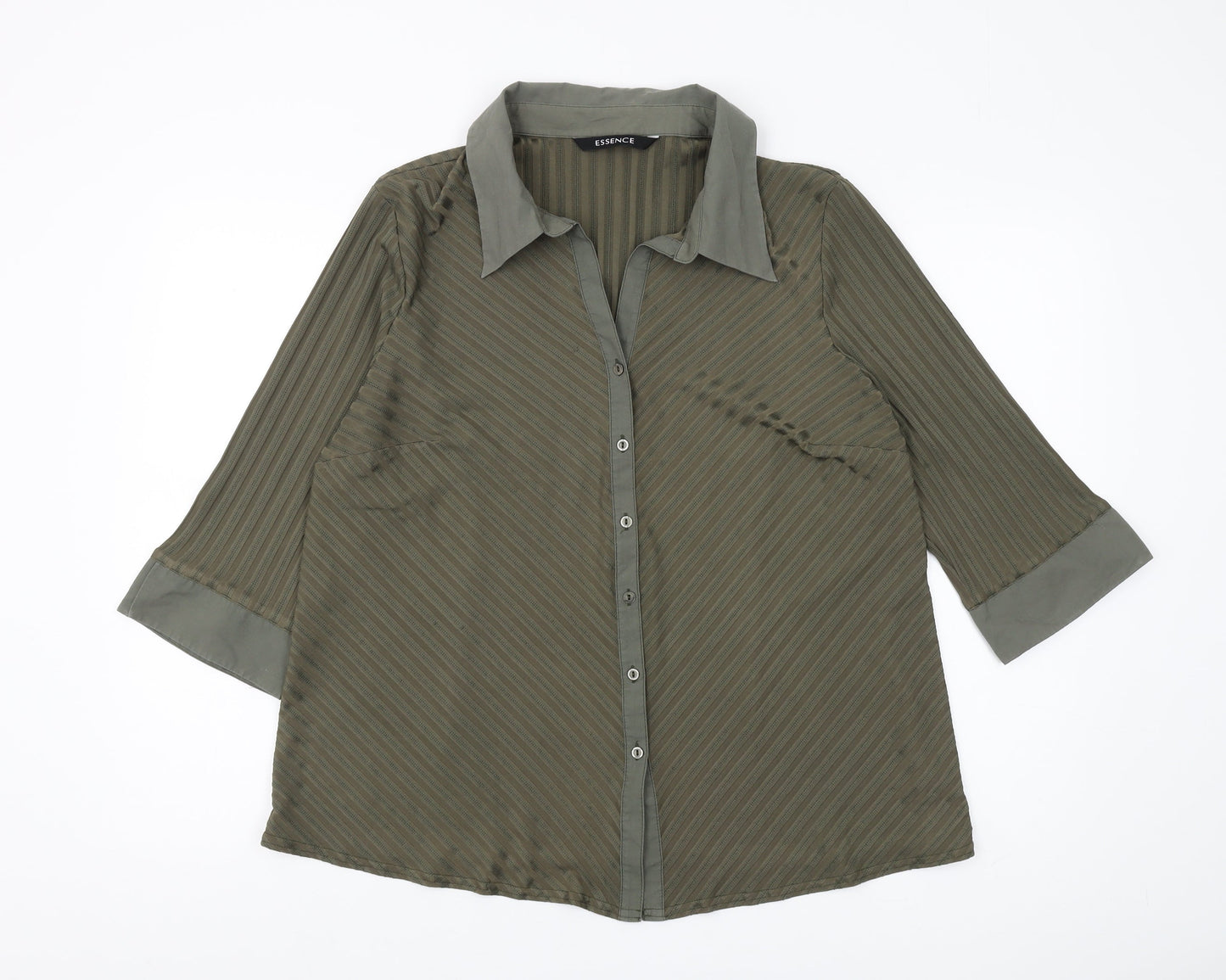 ESSENCE Women's Green Button-Up 3/4 Sleeve Shirt