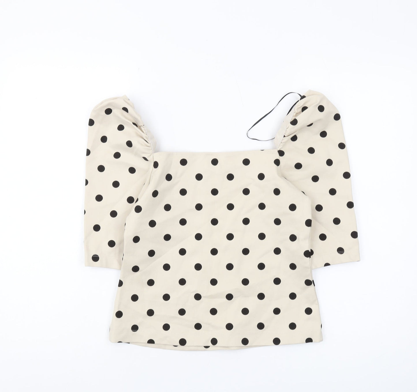 H&M Women's Beige Polka Dot Cropped Blouse, S