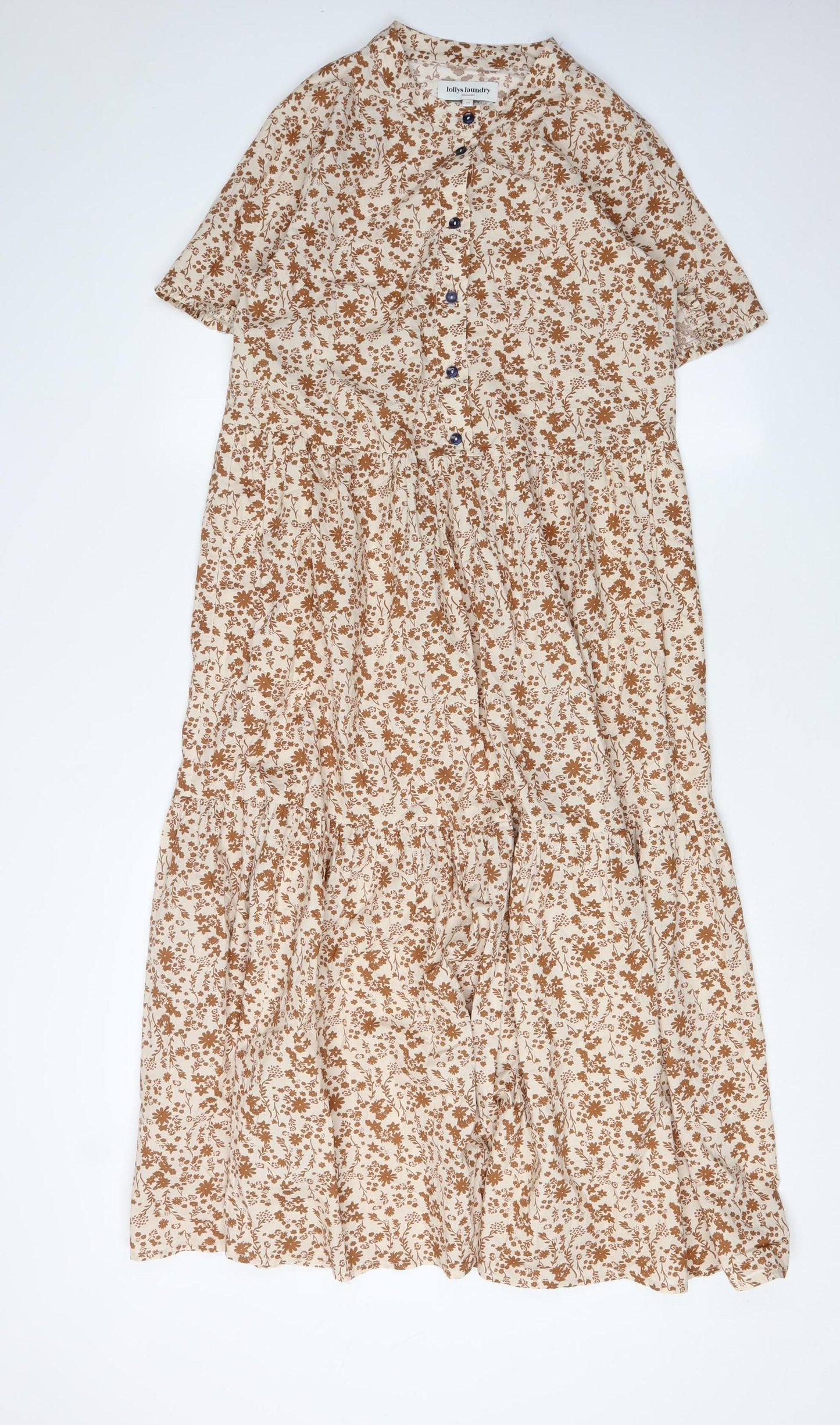 Lollys Laundry Women's Floral Beige Midi Shirt Dress XS
