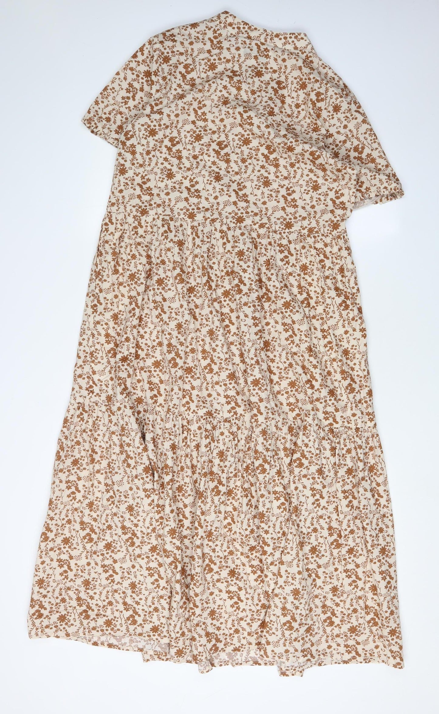 Lollys Laundry Women's Floral Beige Midi Shirt Dress XS