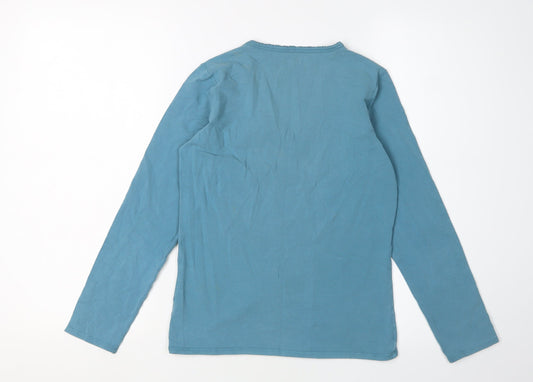 GAP Women’s Blue V-Neck Cotton Blend Long Sleeve T-Shirt