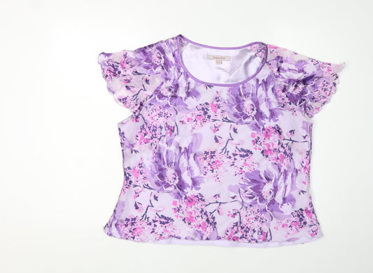 Jacques Vert Women's Purple Floral Tunic Blouse Size 18