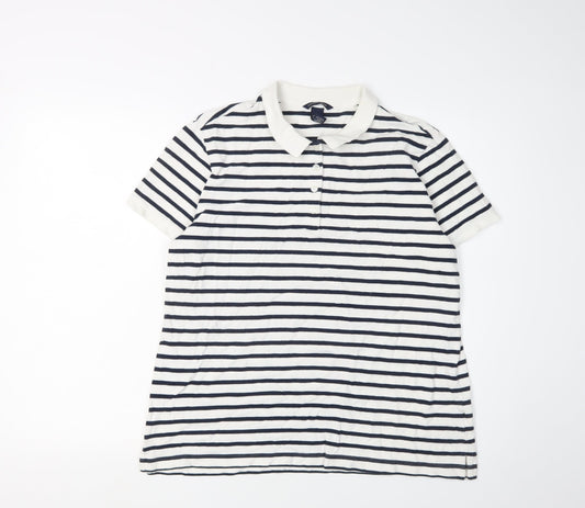 Lands' End Men’s XL White Striped Polo Shirt