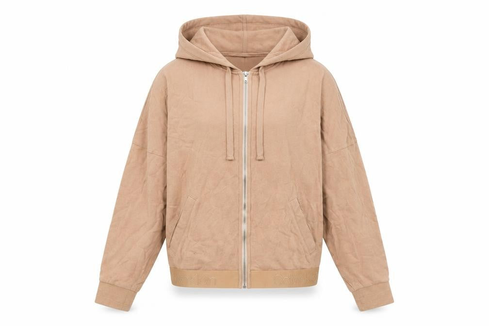 Womens UK S Regular Calvin Klein Beige Full Zip Hoodie