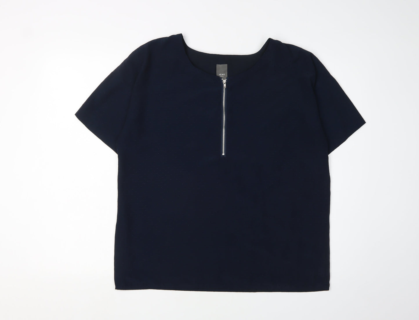 ICHI Women's Blue Blouse, Size 12, Short Sleeve