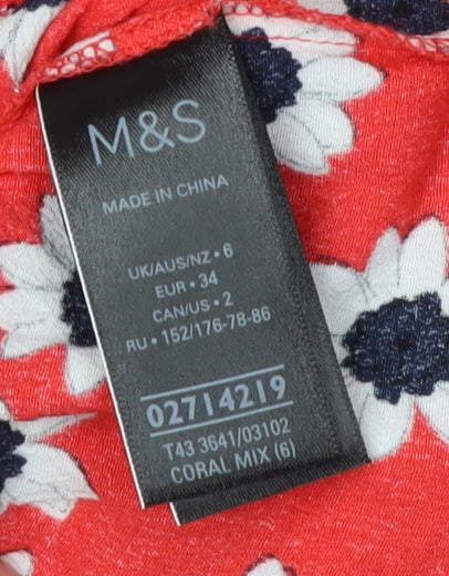 Marks and Spencer Women’s Red Floral Tunic Blouse Size 6