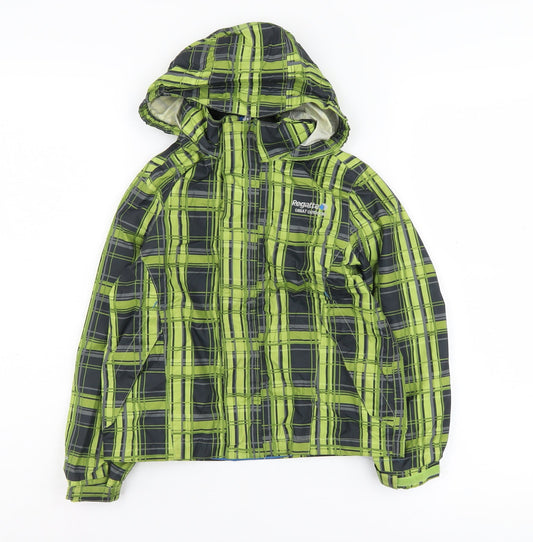 Regatta Boys Green Plaid Rain Coat 3 Years Hooded Lightweight