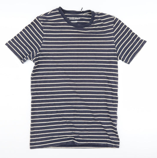 Jack & Jones Men's Blue Striped Slim Fit T-Shirt, S
