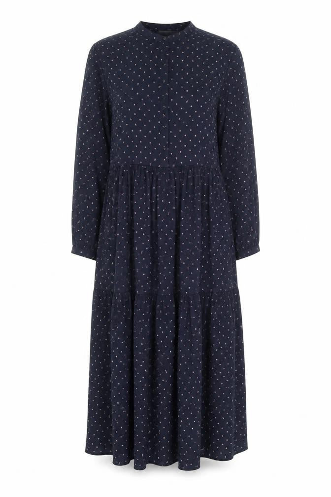 Oliver Bonas Women's Blue Polka Dot A-Line Midi Dress