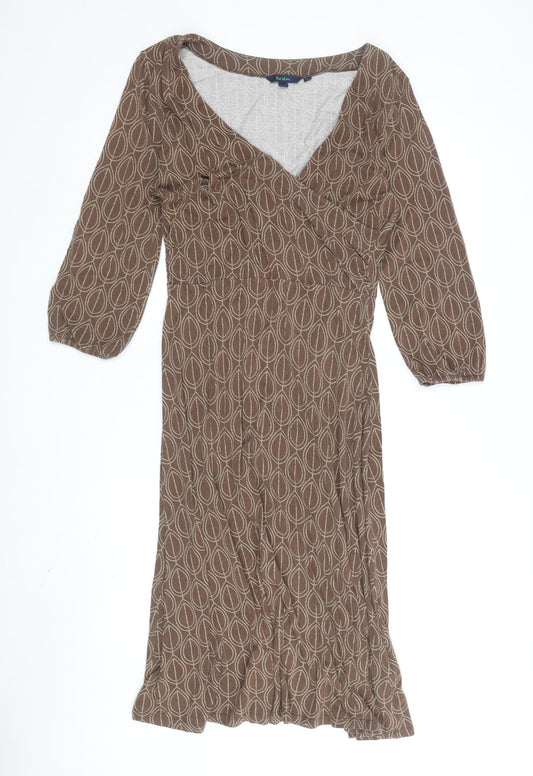 Boden Women Brown Geometric Viscose Dress Size 14