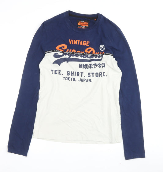Superdry Men's Blue White Retro Long Sleeve T-Shirt S
