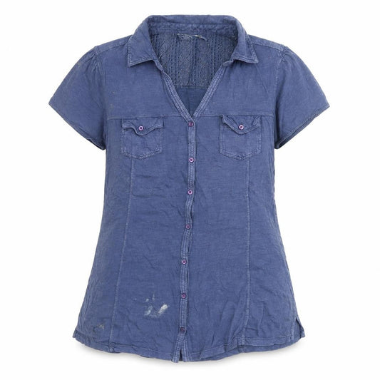 Womens UK Size 12 FatFace Blue Cotton Blend Button-Up