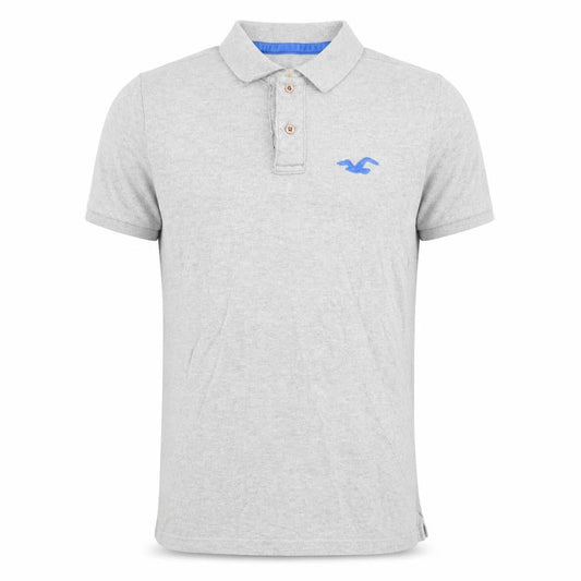 Hollister Men's Grey Large Polo Shirt, Short Sleeve