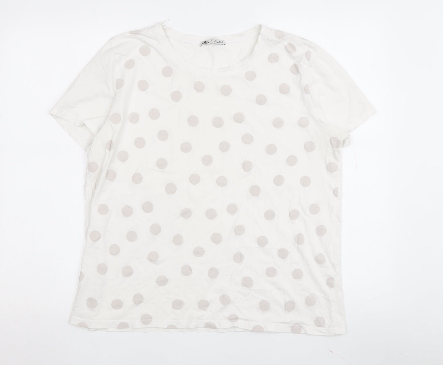 Zara Women's White Polka Dot T-Shirt Size 14
