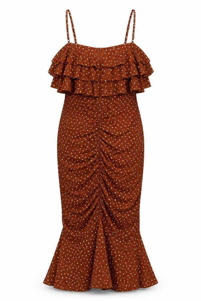 PrettyLittleThing Women Brown Polka Dot Dress UK 10