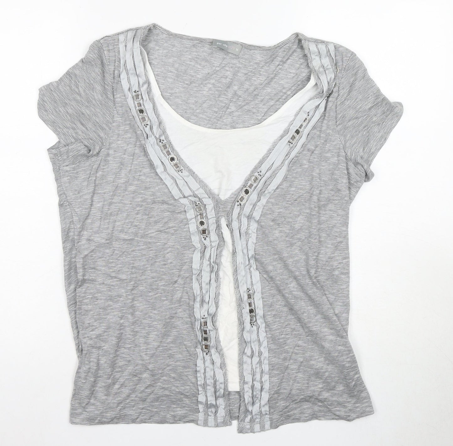 Marks and Spencer Women's Grey Size 16 Basic T-Shirt