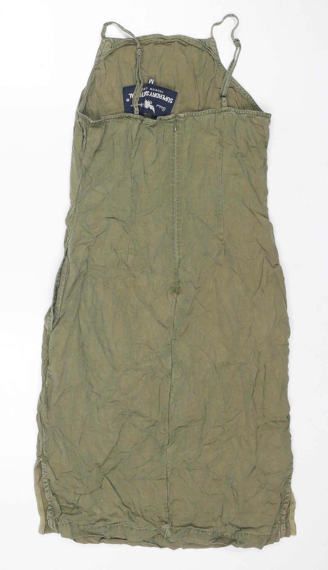 Superdry Women's Green Slip Dress, Size M, Casual Style