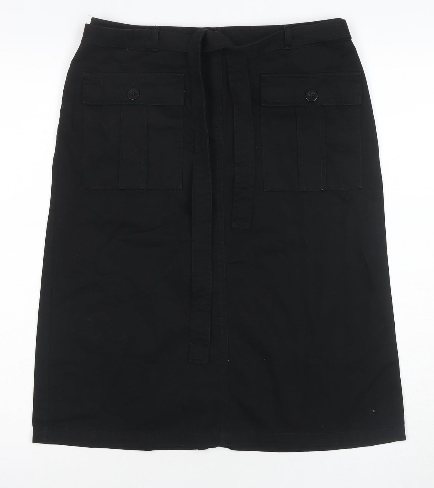 Essentials Women's Black Cotton Skirt, Size 10, Pockets