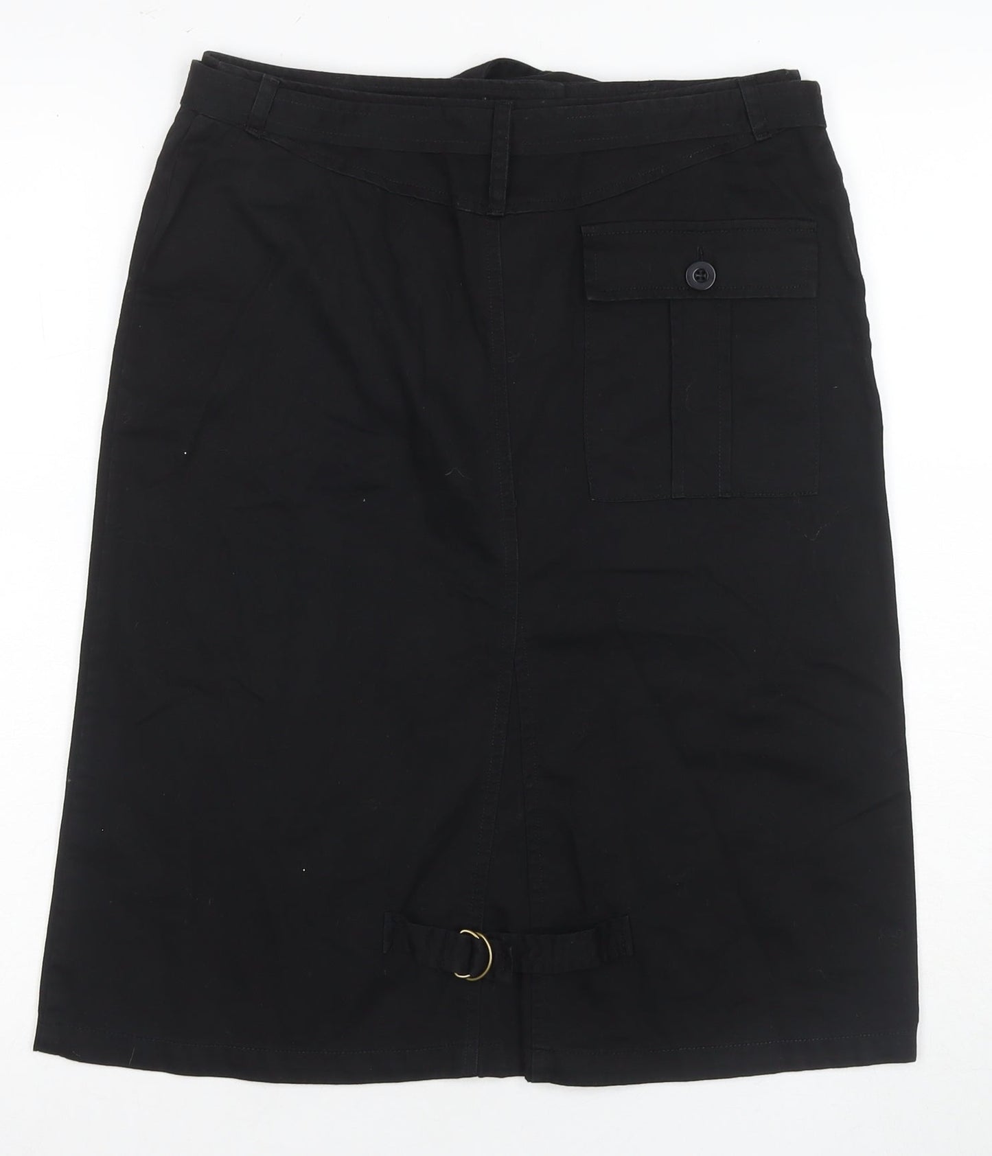 Essentials Women's Black Cotton Skirt, Size 10, Pockets