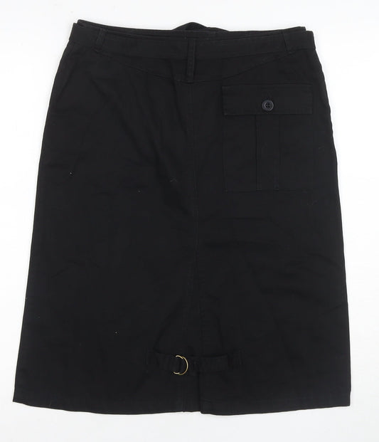 Essentials Women's Black Cotton Skirt, Size 10, Pockets