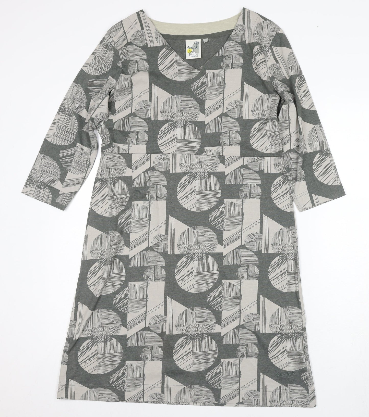 Weird Fish Women’s Grey Geometric Shift Dress Size 12