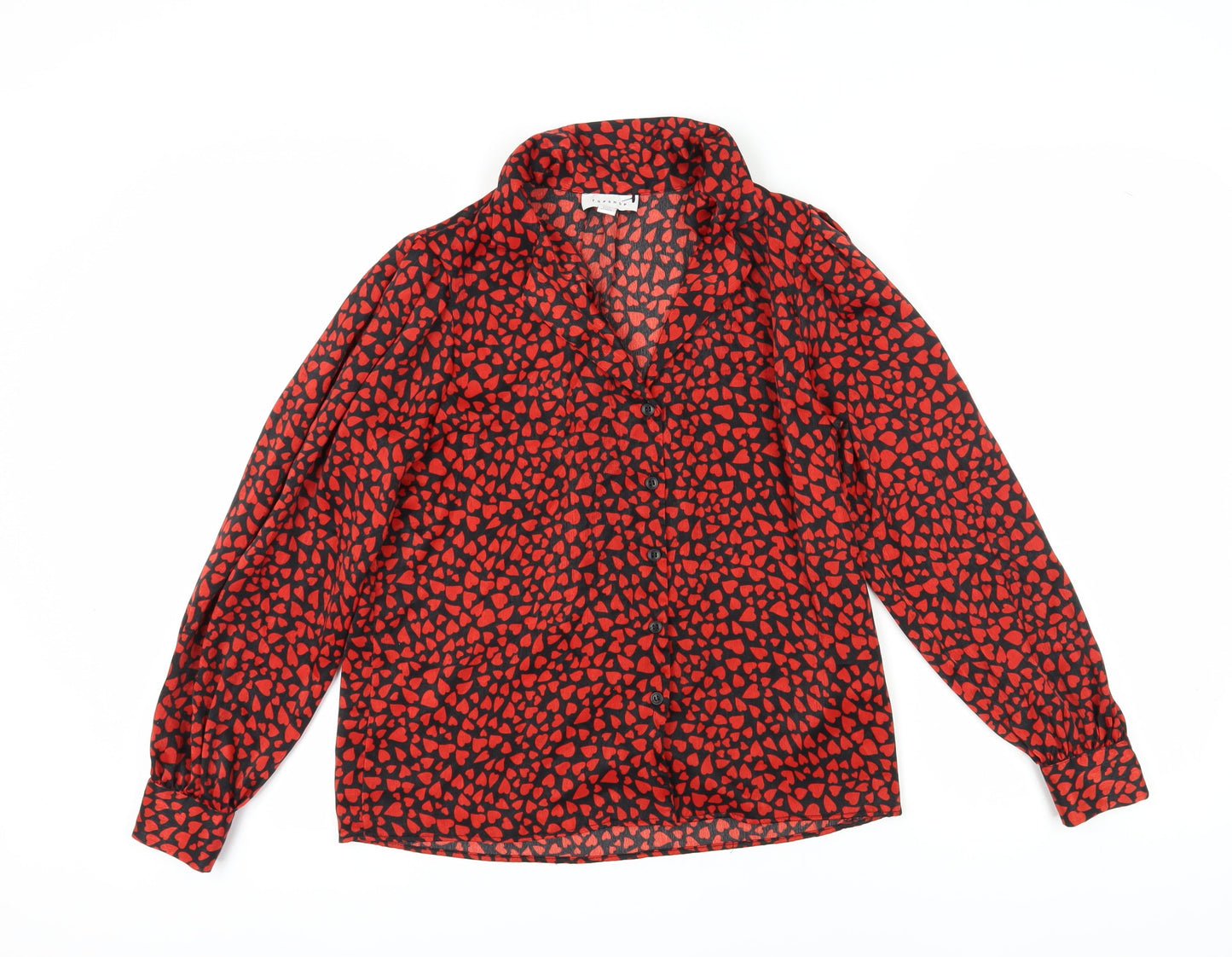 Topshop Women's Red Button-Up Blouse, Size 6, Bold Animal Print