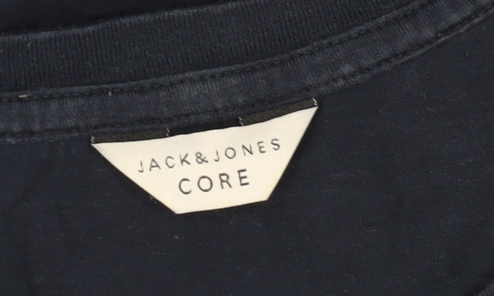 Jack & Jones Men's Blue T-Shirt, Size S, Solid Crew Neck