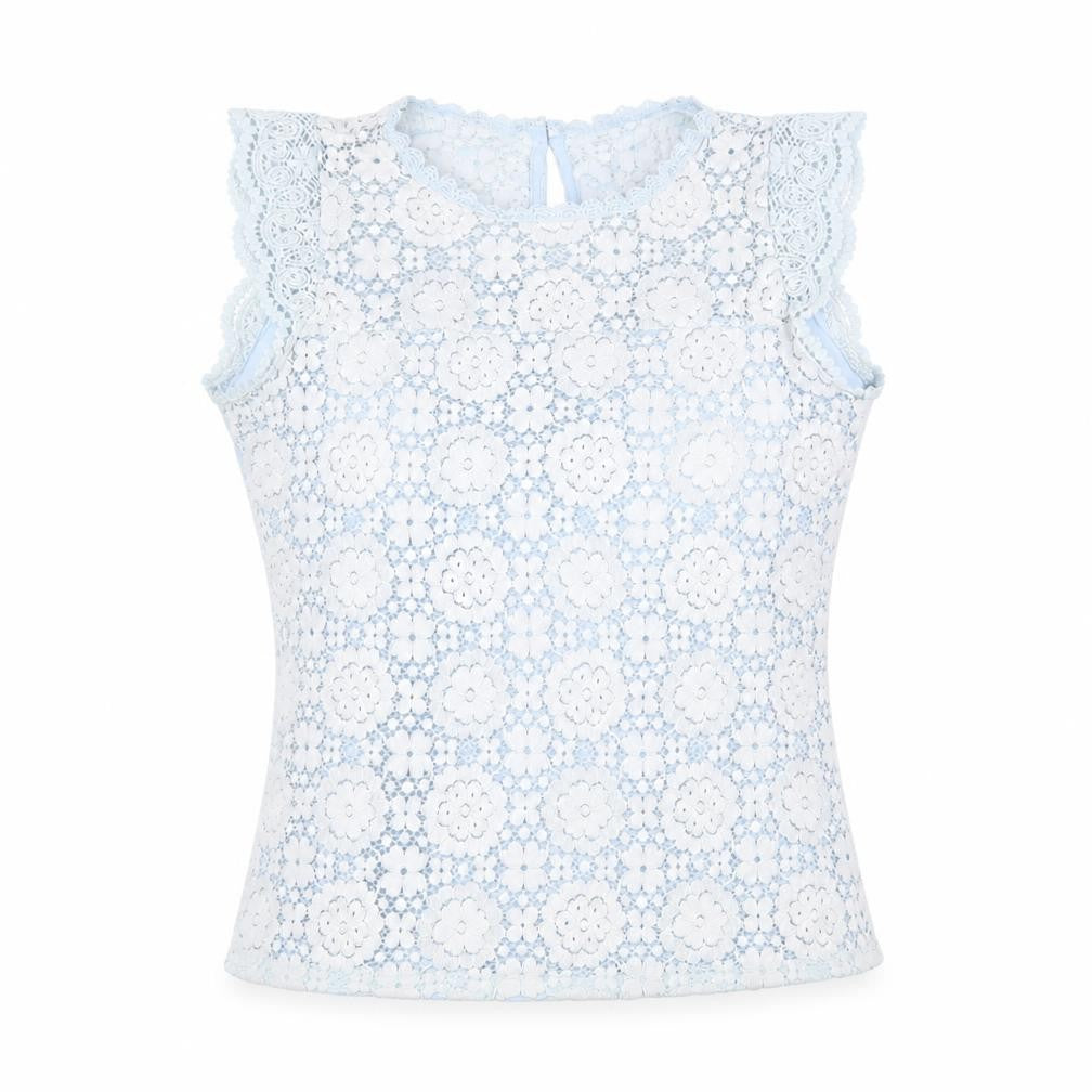 Front view of Dorothy Perkins Blue Lace Camisole Blouse, size 12, - Summer Style