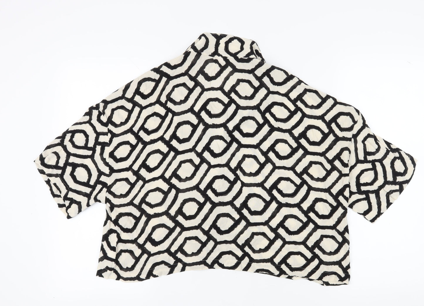 H&M Women's Multicoloured Cropped Geometric Button-Up Shirt M