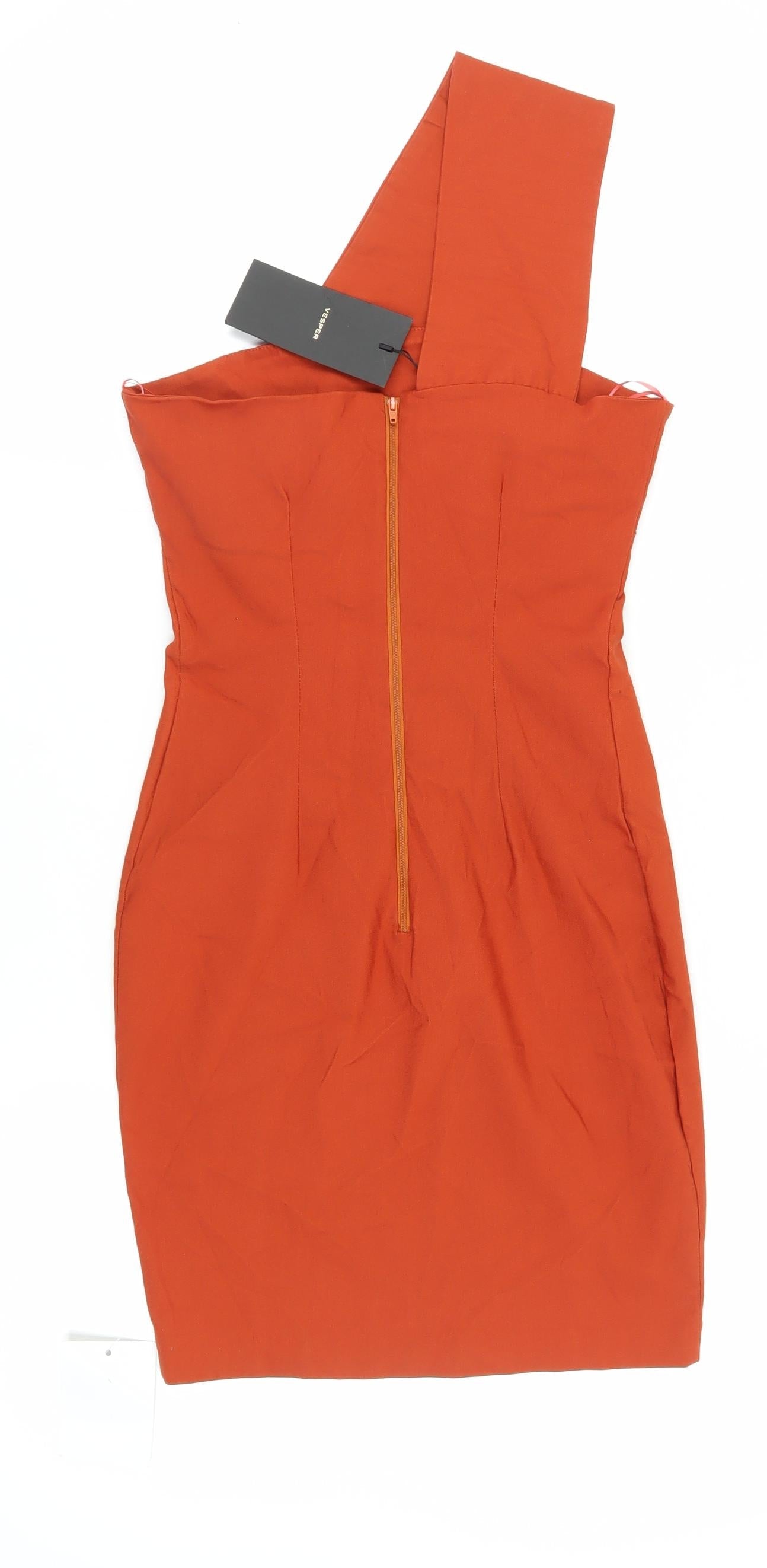 Vesper Women's Orange Bodycon Dress Size 10 One Shoulder