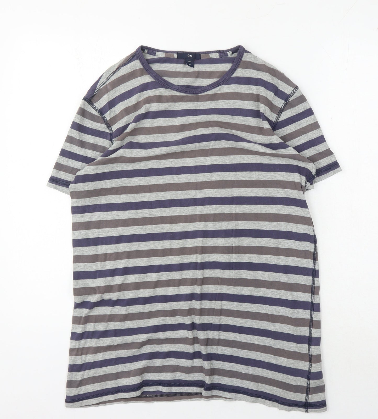 Gap Men's Grey Blue Striped Crew Neck T-Shirt M