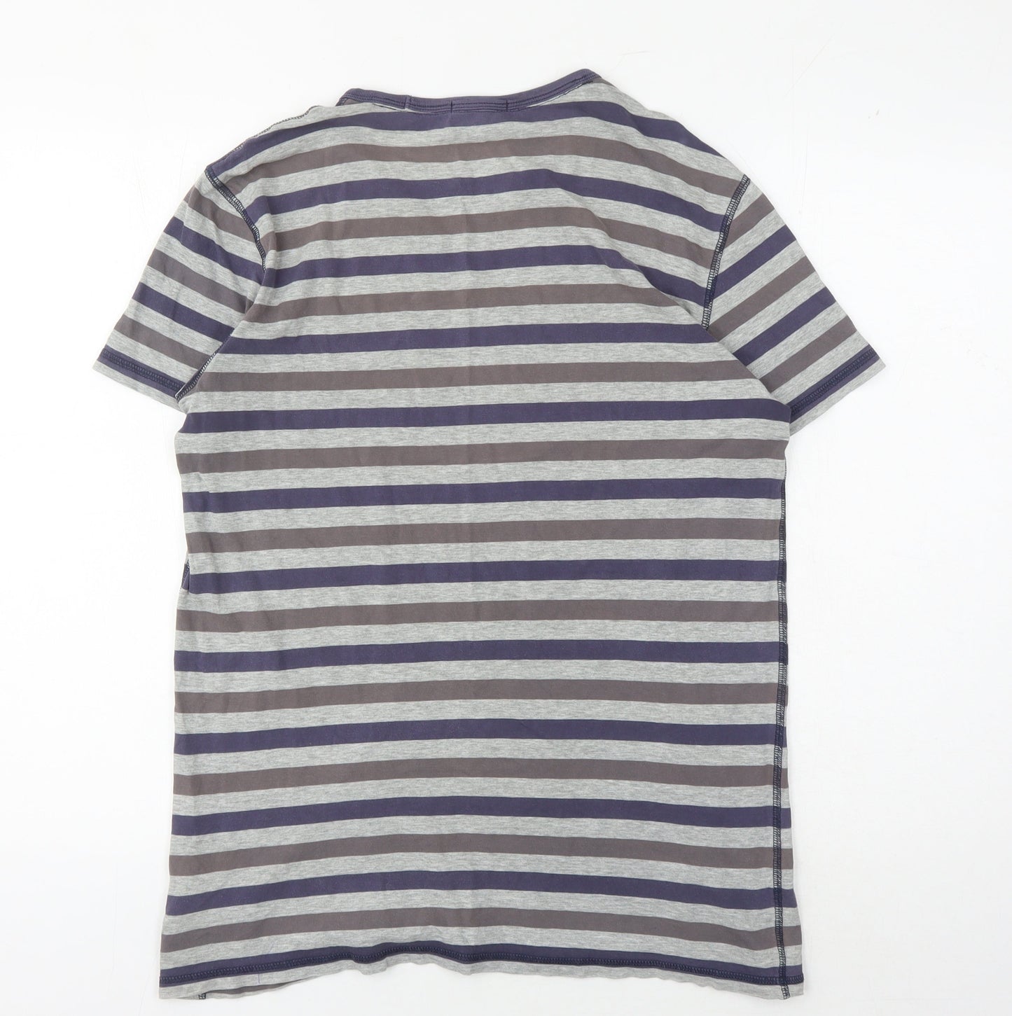 Gap Men's Grey Blue Striped Crew Neck T-Shirt M