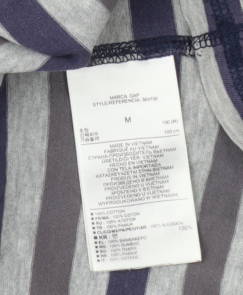 Gap Men's Grey Blue Striped Crew Neck T-Shirt M