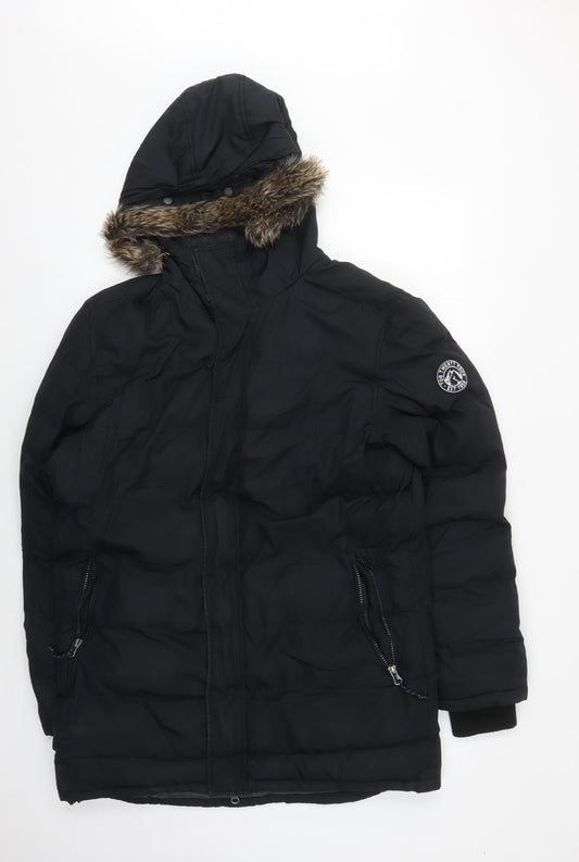 TOG24 Men's Black Puffer Jacket S - Hooded Winter Coat