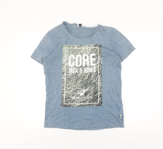Jack & Jones Men's Blue Graphic Print T-Shirt, M