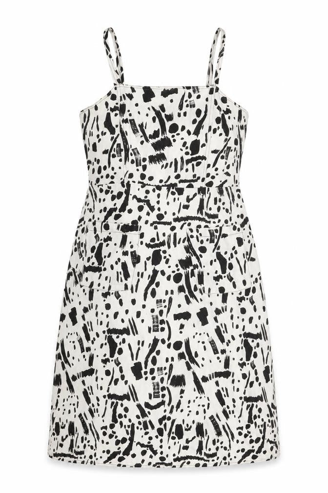 Front view of ASOS Women's Black White Animal Print Pinafore Dress UK 12