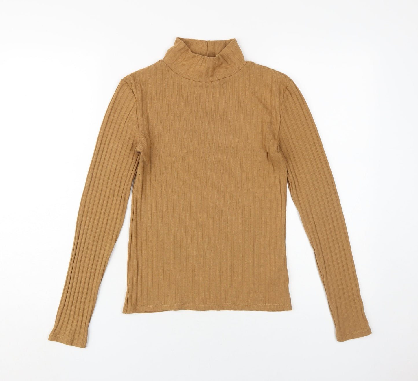 Topshop Women's Brown Long Sleeve Slim Fit High Neck Top