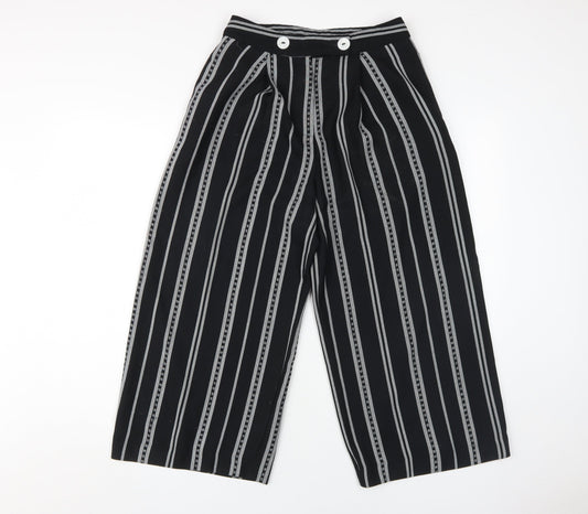 Topshop Women's Black Wide-Leg Striped Trousers, Size 8
