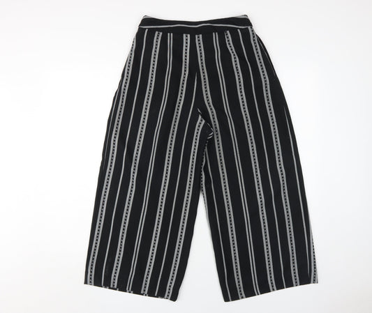 Topshop Women's Black Wide-Leg Striped Trousers, Size 8