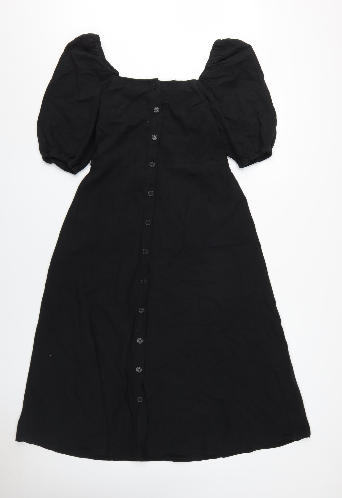 H&M Women's Black Cotton A-Line Midi Dress Size 12